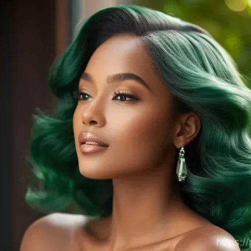 Home 14 컬러와 광택을 살리는 샴푸 - **Prompt 1: "Radiant Emerald Waves"**
A stunningly beautiful woman, in her late 20s to early 30s...