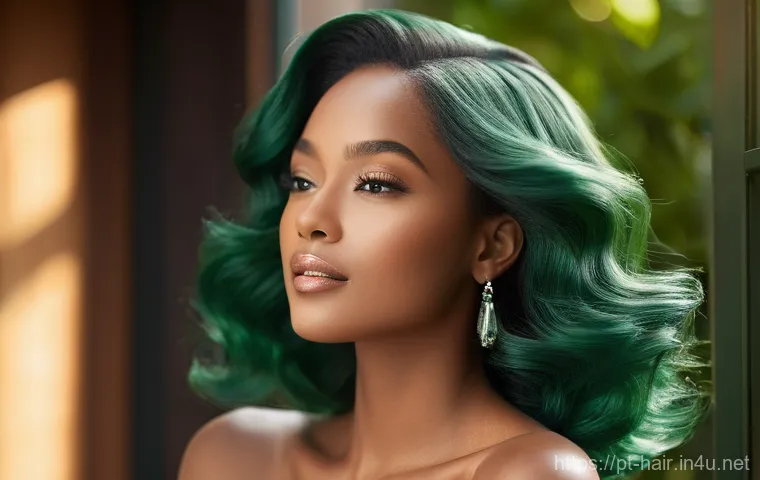 컬러와 광택을 살리는 샴푸 - **Prompt 1: "Radiant Emerald Waves"**
A stunningly beautiful woman, in her late 20s to early 30s...