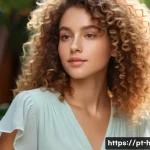 Home 21 볼륨펌 관리 전용 샴푸 추천 - A vibrant portrait of a young woman with naturally voluminous curly hair, showcasing well-defined, s...
