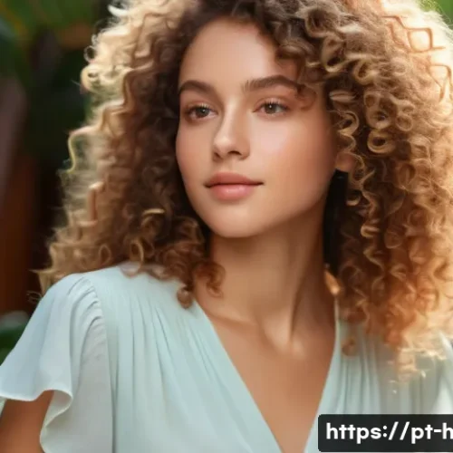 Home 33 볼륨펌 관리 전용 샴푸 추천 - A vibrant portrait of a young woman with naturally voluminous curly hair, showcasing well-defined, s...